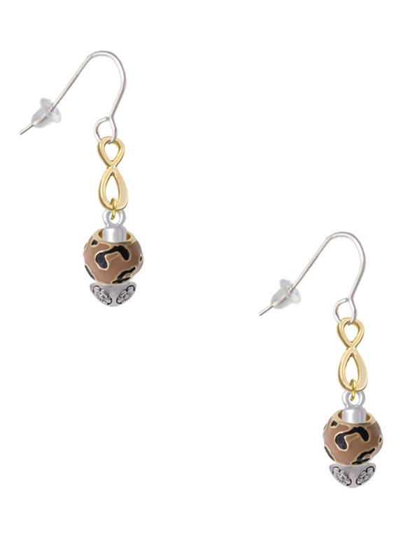 Goldtone Wide Tan Cheetah Print Spinners Gold Tone Infinity French Earrings