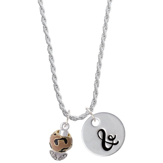 Delight Jewelry Goldtone Wide Tan Cheetah Print Spinners Silvertone Script Initial Disc - & - Charm Necklace, 20"+3"