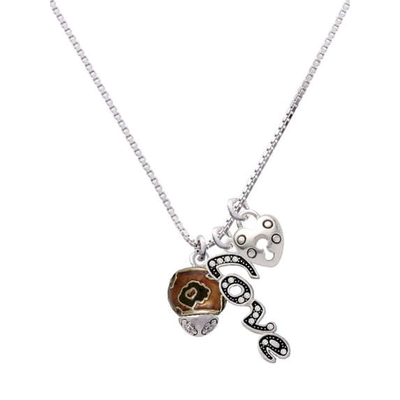 Delight Jewelry Goldtone Wide Translucent Brown Cheetah Print Spinners - Love and Lock Charm Necklace, 18"+1"