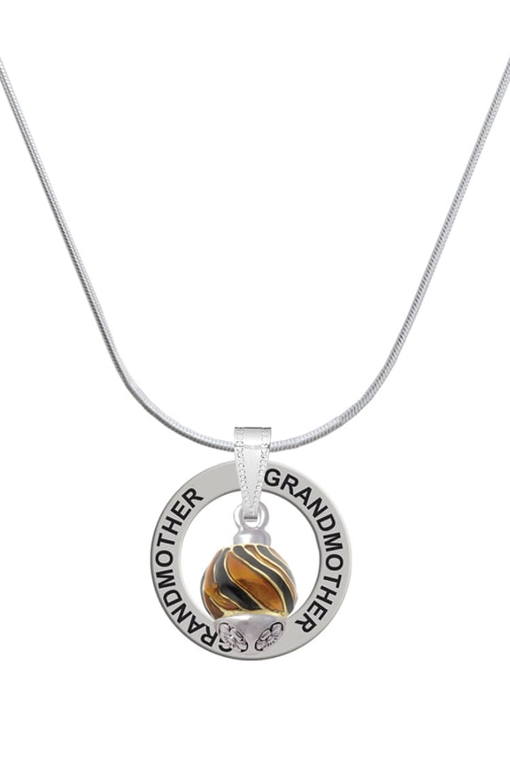 Goldtone Wide Translucent Tiger Print Spinner Silvertone Grandmother Ring Charm Necklace, 18"
