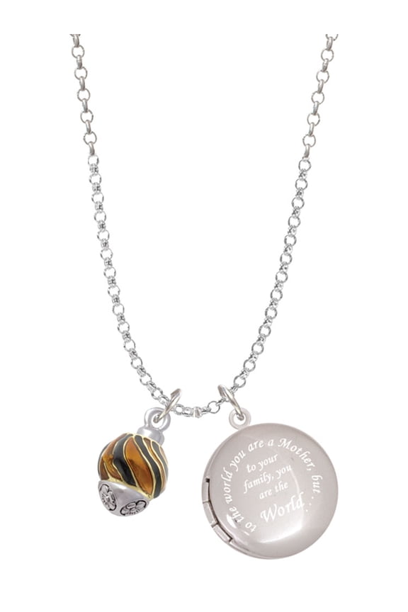 Goldtone Wide Translucent Tiger Print Spinner To the World You are a Mother Locket Necklace