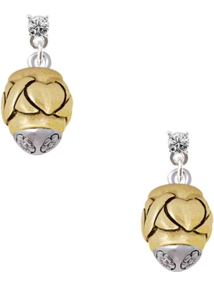 Delight Jewelry Goldtone X Heart Spacer Spinner Clear Crystal Post Earrings