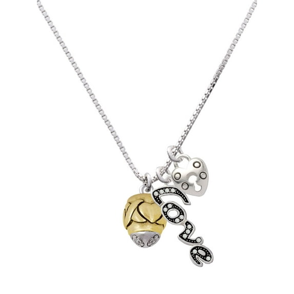 Delight Jewelry Goldtone X Heart Spacer Spinner - Love and Lock Charm Necklace, 18"+1"