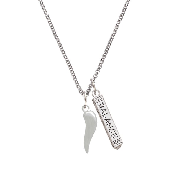 Delight Jewelry Good Luck Italian Horn Silvertone Balance Bar Charm Necklace, 23"