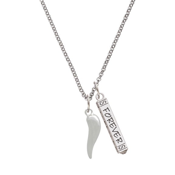 Delight Jewelry Good Luck Italian Horn Silvertone Forever Bar Charm Necklace, 23"