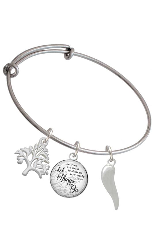 Good Luck Italian Horn Silvertone Let Things Go Tree Charm Bangle Bracelet