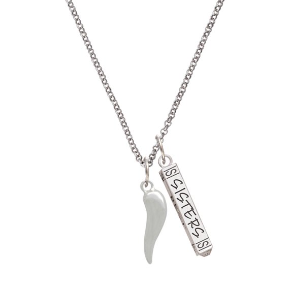 Delight Jewelry Good Luck Italian Horn Silvertone Sisters Best Friends Forever Bar Charm Necklace, 23"