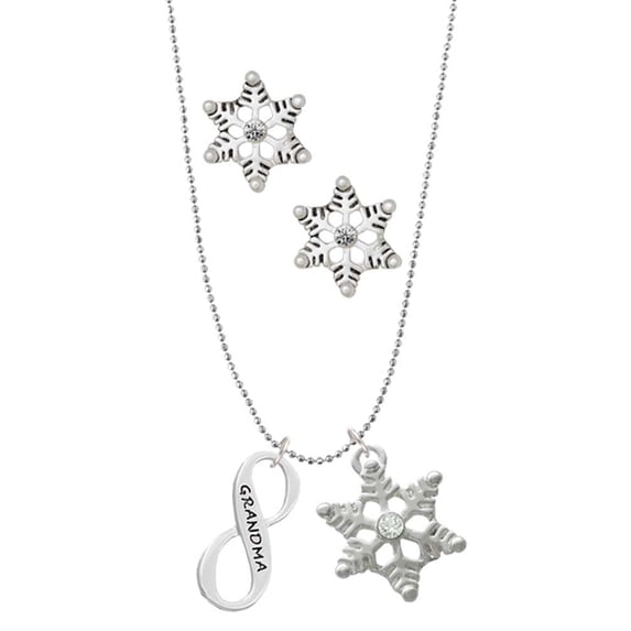 Delight Jewelry Grandma Infinity Sign Silver tone Snowflake Charm Necklace and Stud Earrings