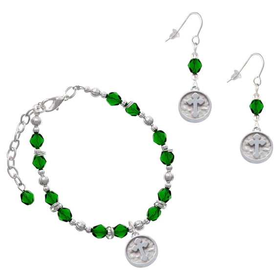 Delight Jewelry Green Beaded Bracelet and Earring Set, featuring Silver ...