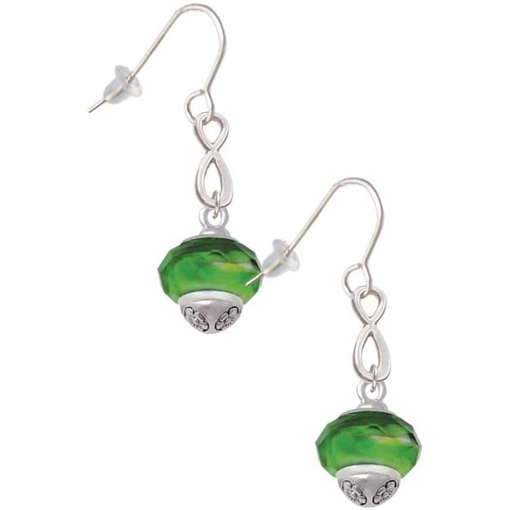 Delight Jewelry Green & Yellow Faceted Glass Spinner Silver tone Infinity French Earrings