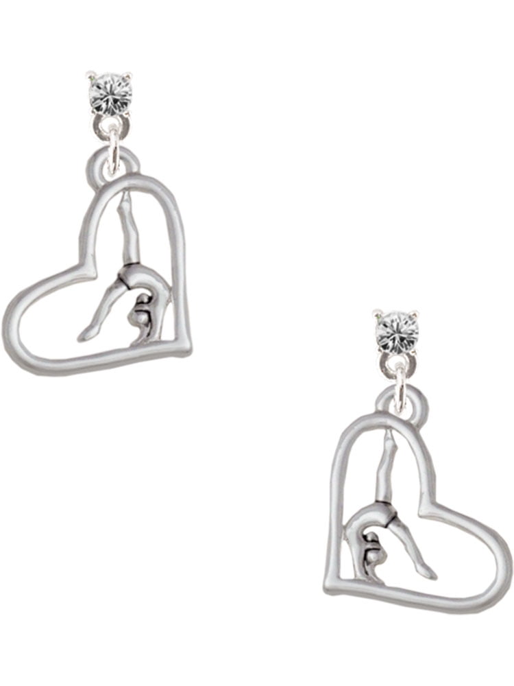 Delight Jewelry Gymnast in Heart Clear Crystal Post Earrings