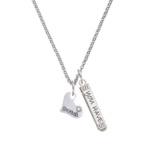 Delight Jewelry Heart with ''Baseball'' and AB Crystal Silvertone Live the Life You Have Imagined Bar Charm Necklace, 23"