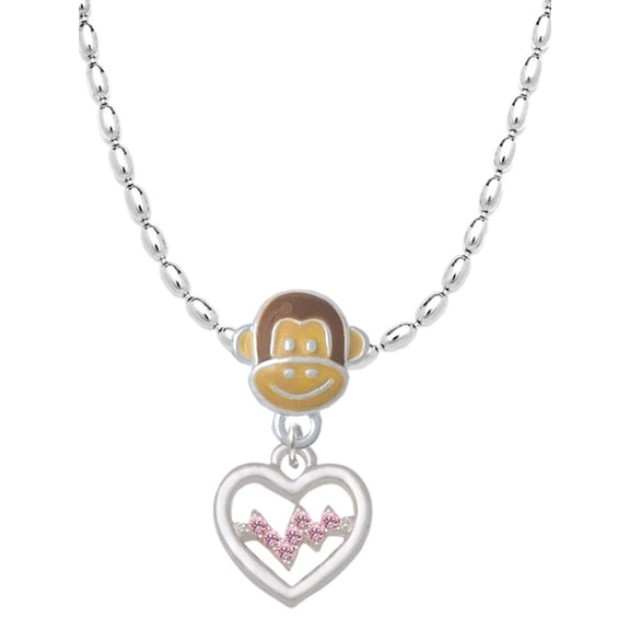 Delight Jewelry Heart with Pink Crystal Heartbeat Mia Monkey Charm Necklace