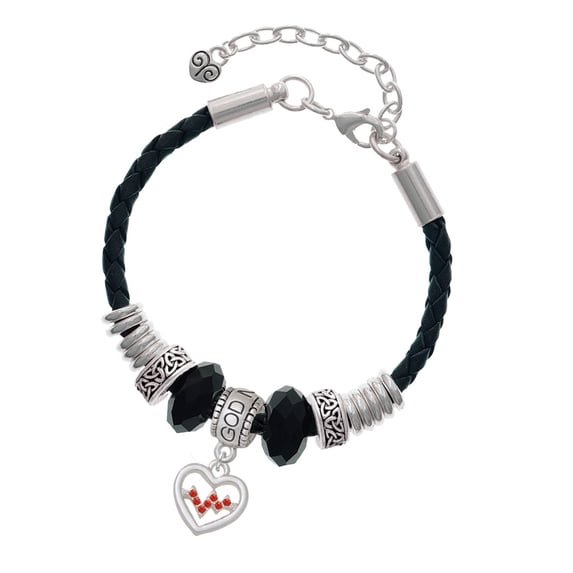 Delight Jewelry Heart with Red Crystal Heartbeat Godmother Celtic Knot Leather Bead Bracelet, 7"+2" Extender