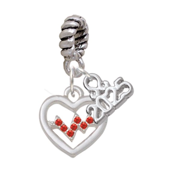 Delight Jewelry Heart with Red Crystal Heartbeat - Silver-tone Rope Charm Bead Dangle with Mini 2025