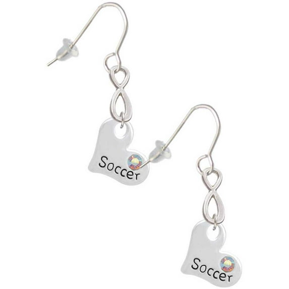 Delight Jewelry Heart with ''Soccer'' and AB Crystal Silver tone Infinity French Earrings