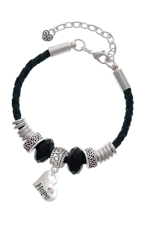 Hope Heart with AB Crystal Coach Celtic Knot Leather Bead Bracelet, 7"+2" Extender