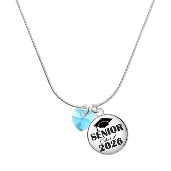 Delight Jewelry Hot Blue Crystal Heart - Silvertone Senior Class of 2026 Dome Necklace, 18"