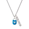 thumbnail image 1 of Delight Jewelry Hot Blue Enamel Lock with Clear Crystals Silvertone Hope Anchors the Soul Bar Charm Necklace, 23", 1 of 4