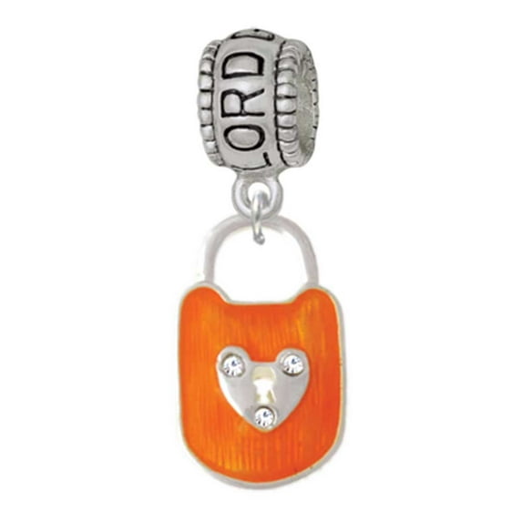 Delight Jewelry Hot Orange Enamel Lock with Clear Crystals Lord Guide Me Charm Bead