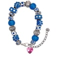 thumbnail image 1 of Delight Jewelry Hot Pink Crystal Heart Blue Paw Print Bead Bracelet, 7"+2", 1 of 4
