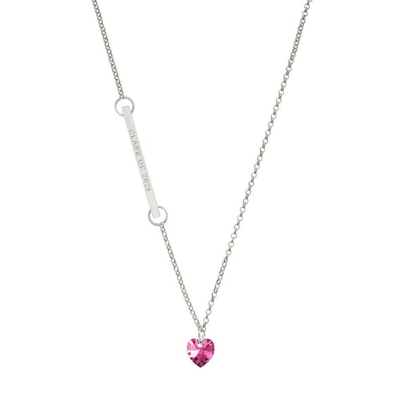 Delight Jewelry Hot Pink Crystal Heart - Silvertone Class of 2026 Delicate Bar Necklace, 18.75"
