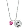 thumbnail image 1 of Delight Jewelry Hot Pink Crystal Heart Silvertone Script Initial Disc - B - Charm Necklace, 20"+3", 1 of 4