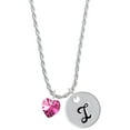 thumbnail image 1 of Delight Jewelry Hot Pink Crystal Heart Silvertone Script Initial Disc - I - Charm Necklace, 20"+3", 1 of 4