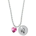 thumbnail image 1 of Delight Jewelry Hot Pink Crystal Heart Silvertone Script Initial Disc - V - Charm Necklace, 20"+3", 1 of 4