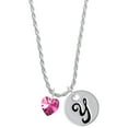 thumbnail image 1 of Delight Jewelry Hot Pink Crystal Heart Silvertone Script Initial Disc - Y - Charm Necklace, 20"+3", 1 of 4