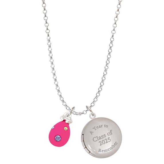 Delight Jewelry Hot Pink Easter Egg with Color Crystal Dots - Class of 2025 Year to Remember Locket Charm Necklace, 19+2" Extender