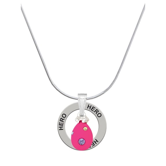 Delight Jewelry Hot Pink Easter Egg with Color Crystal Dots Hero Ring Charm Necklace, 18"