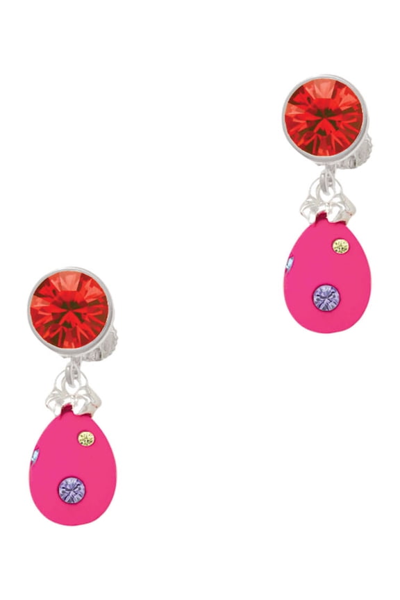 Hot Pink Easter Egg with Color Crystal Dots Red Crystal Clip on Earrings