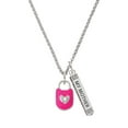 thumbnail image 1 of Delight Jewelry Hot Pink Enamel Lock with Clear Crystals Silvertone Always My Mother Bar Charm Necklace, 23", 1 of 4