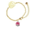 thumbnail image 1 of Delight Jewelry Hot Pink Hibiscus Flowers Spinner Gold-tone Flower Link Chain Bracelet, 6.75"+2" Extender, 1 of 4