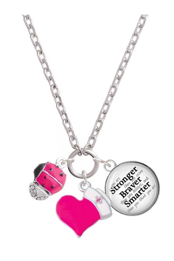 Hot Pink Ladybug Spinner - Hot Pink Heart Nurse Strong Zoe Necklace