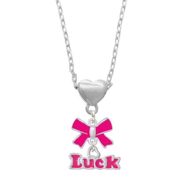 Delight Jewelry Hot Pink ''Luck'' with Heart Hot Pink Bow Heart Necklace