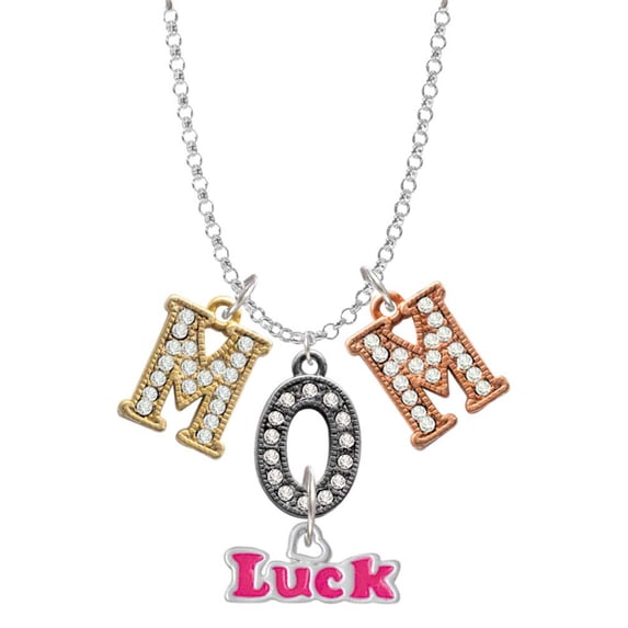 Delight Jewelry Hot Pink ''Luck'' with Heart Multi-Colored Crystal Mom Charm Necklace