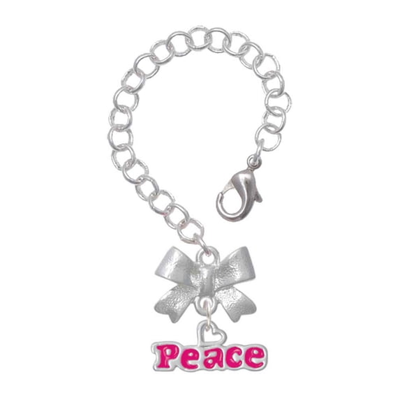 Delight Jewelry Hot Pink ''Peace'' with Heart - Silvertone Bow Charm Accessory for Tumblers and Thermal Cups