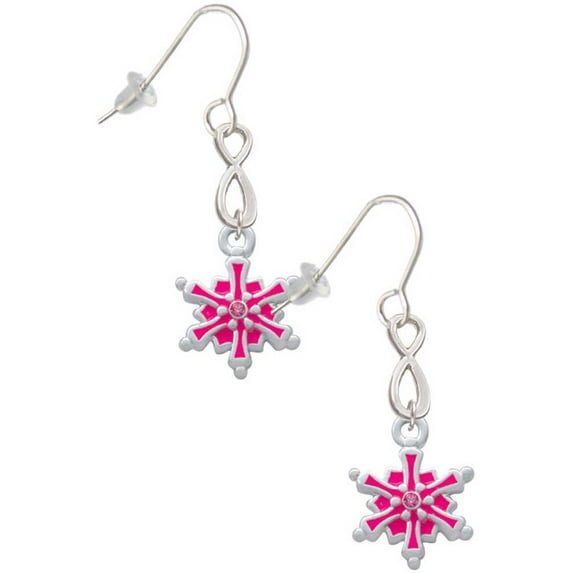 Delight Jewelry Hot Pink Snowflake with Hot Pink Crystal Silver tone Infinity French Earrings