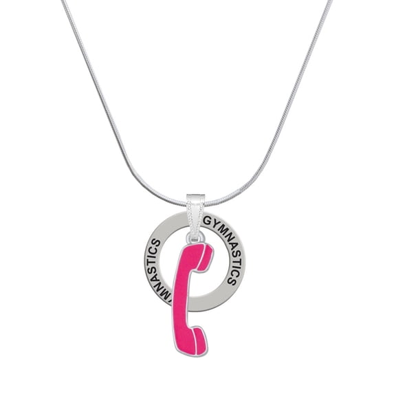 Delight Jewelry Hot Pink Telephone Gymnastics Ring Charm Necklace, 18"