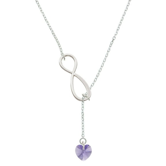 Delight Jewelry Hot Purple Crystal Heart Silver tone Elegant Infinity Lariat Necklace