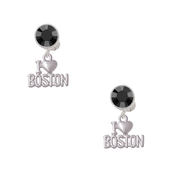 Delight Jewelry I 'Heart' Boston Black Crystal Clip on Earrings