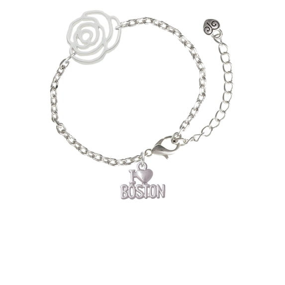 Delight Jewelry I 'Heart' Boston Silver-tone Flower Link Chain Bracelet, 6.75"+2" Extender