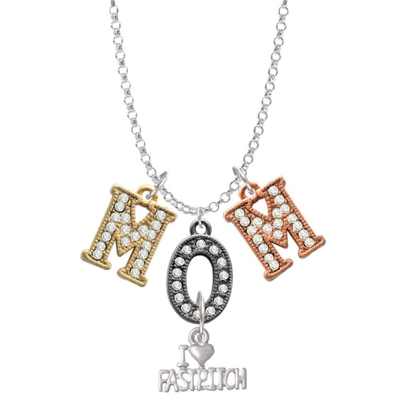 Delight Jewelry I 'Heart' Fastpitch Multi-Colored Crystal Mom Charm Necklace