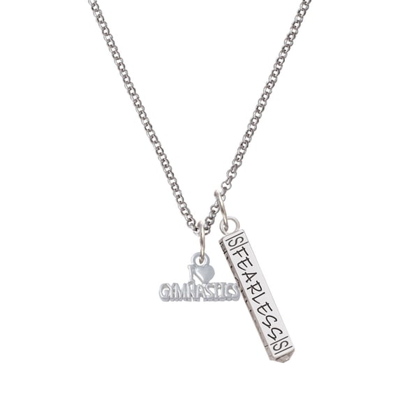 Delight Jewelry I 'Heart' Gymnastics Silvertone Fearless Bar Charm Necklace, 23"