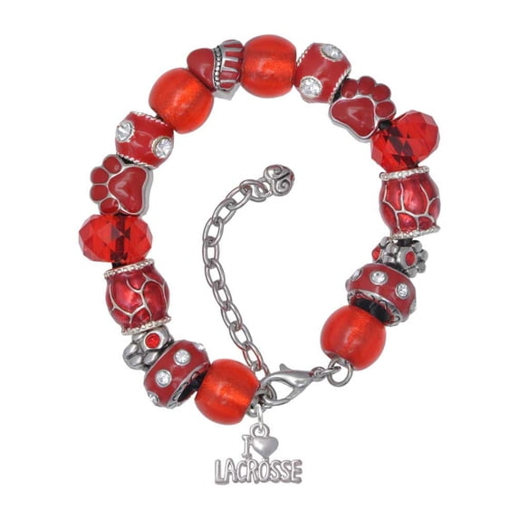 Delight Jewelry I 'Heart' Lacrosse Red Paw Print Bead Bracelet, 7"+2"
