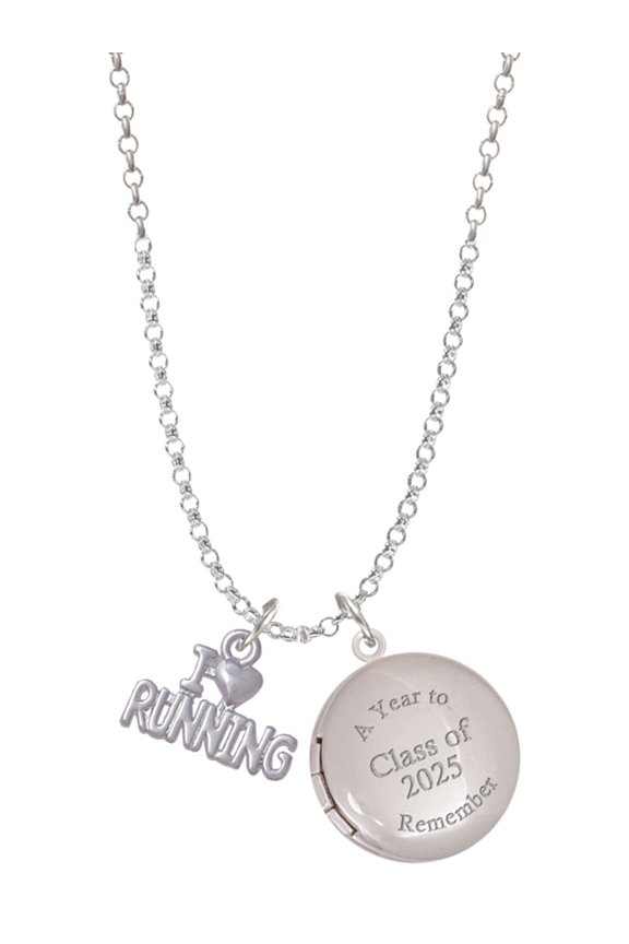 I 'Heart' Running - Class of 2025 Year to Remember Locket Charm Necklace, 19+2" Extender