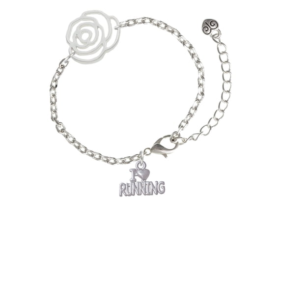 Delight Jewelry I 'Heart' Running Silver-tone Flower Link Chain Bracelet, 6.75"+2" Extender