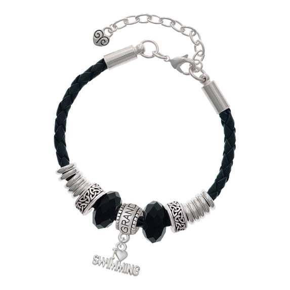 Delight Jewelry I Heart Swimming Granddaughter Celtic Knot Leather Bead Bracelet, 7"+2" Extender